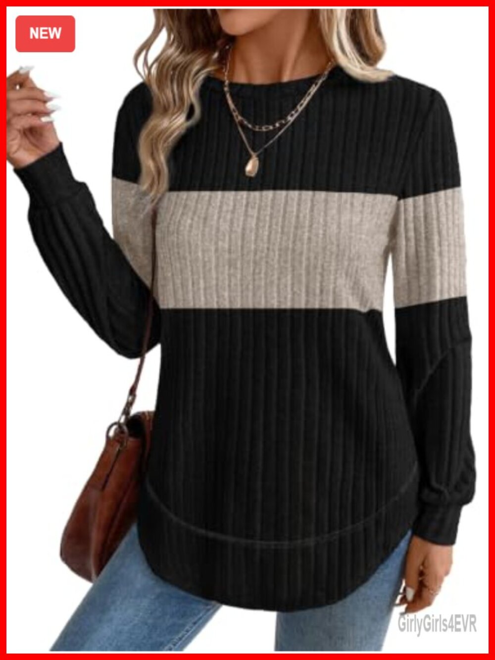 Womens Sweaters Crew Neck Tunic Tops Long Sleeve Blouse Curved Hem